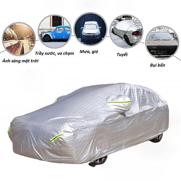 Bạt phủ ô tô 4 - 5 chỗ SEDAN 3 lớp tráng gương, chống thấm cách nhiệt loại dày P117, SIZE 3XXL (4.8x1.9x1.8m)