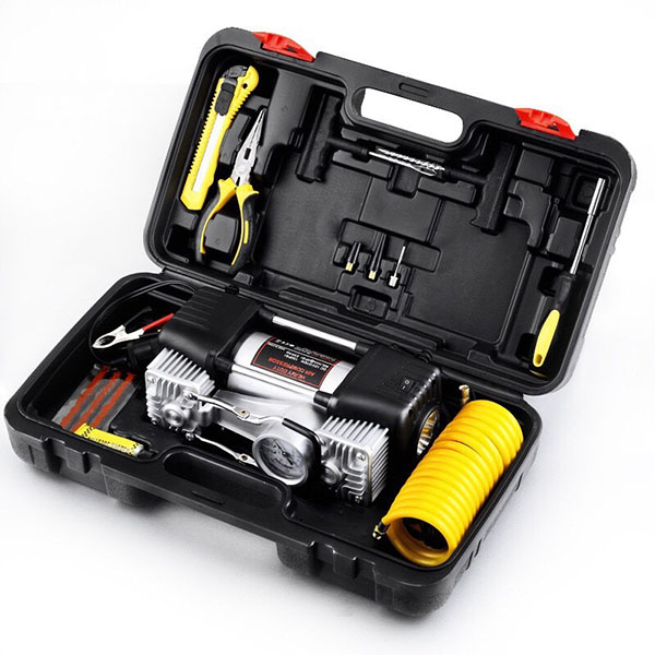 Máy bơm lốp ô tô 2 xilanh Air Compressor, Đèn LED, Kèm hộp đựng cao cấp
