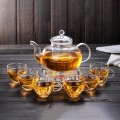 Bộ ấm pha trà hoa cúc dung tích 600ml trong suốt chịu nhiệt G123, Bộ ấm chén không khay (có quai)